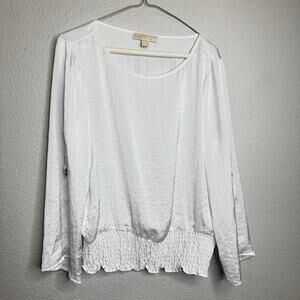 Women's Large Long Sleeve White Silky Blouse